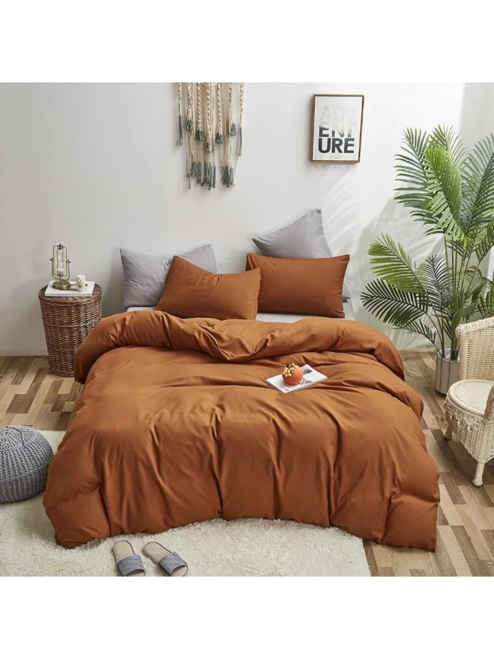 Cozy Pumpkin Comforter Set King - Soft Rust Terracotta Bedding, Warm Brown Quilt